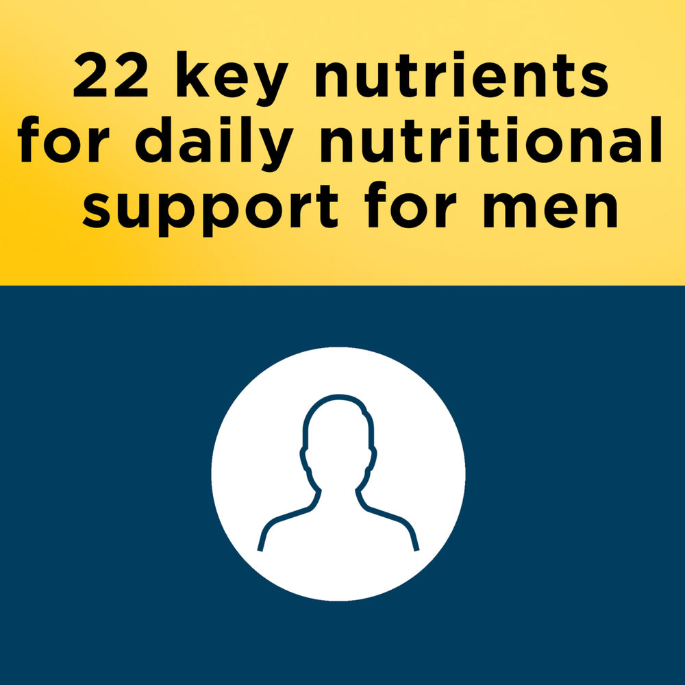 Nature Made multivitamin for him label emphasizes gluten-free and iron-free benefits.