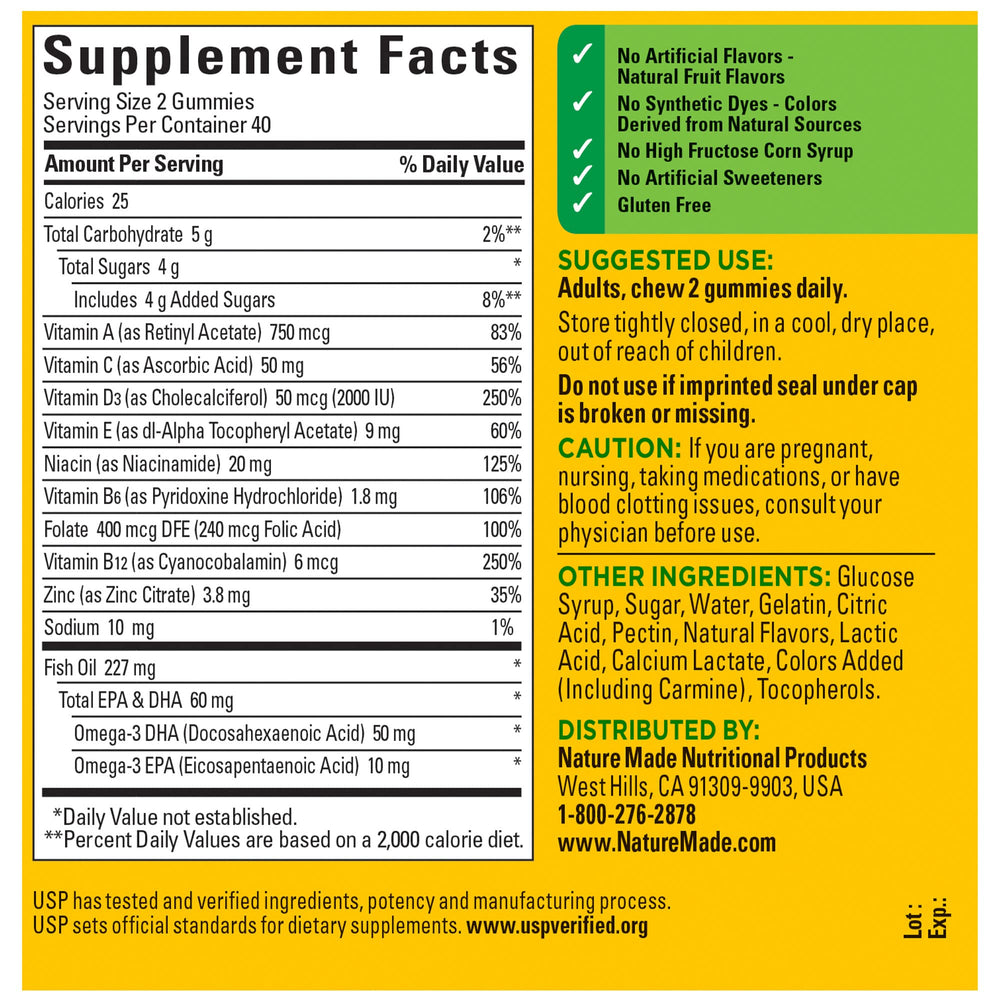 Nature Made Multivitamin + Omega-3 gluten-free bottle for gluten-sensitive shoppers