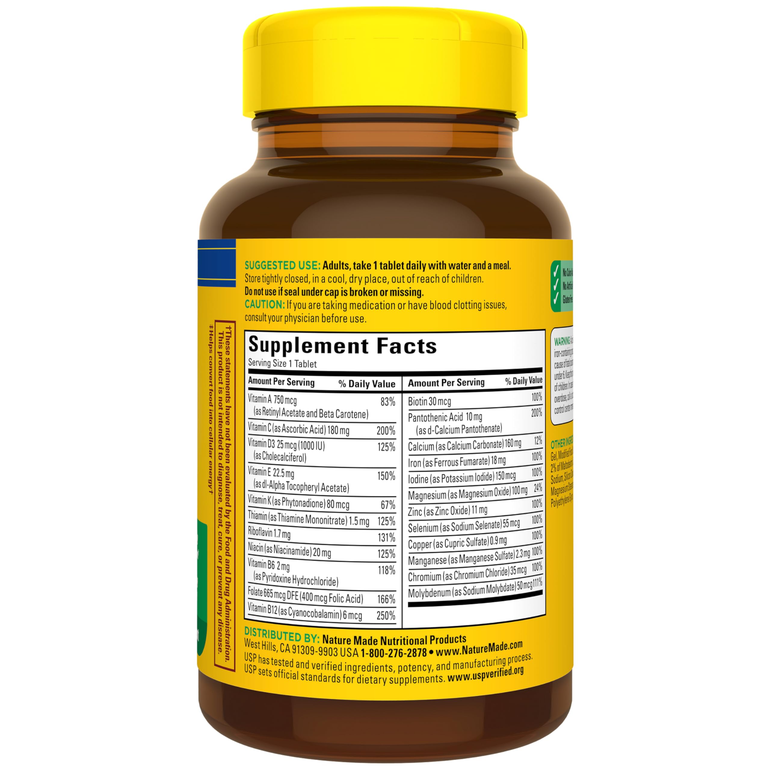 Nature Made multivitamin tablets iron packaging front showing 130-count bottle.