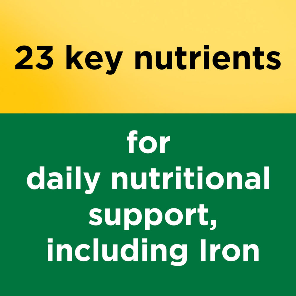 Nature Made multivitamin tablets with iron close-up showing tablets for daily use.