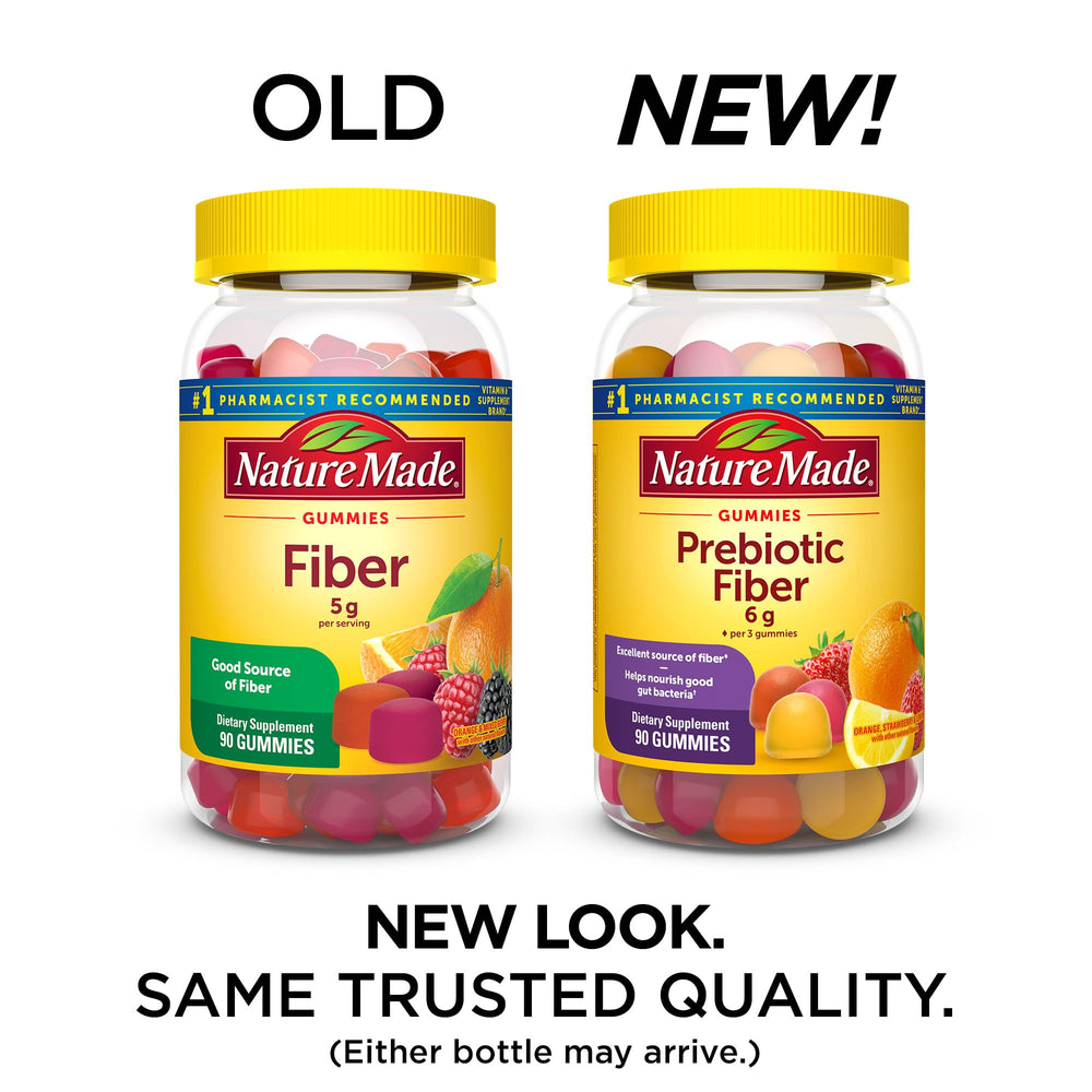 Nature Made Prebiotic Fiber Gummies bottle side label for daily fiber support