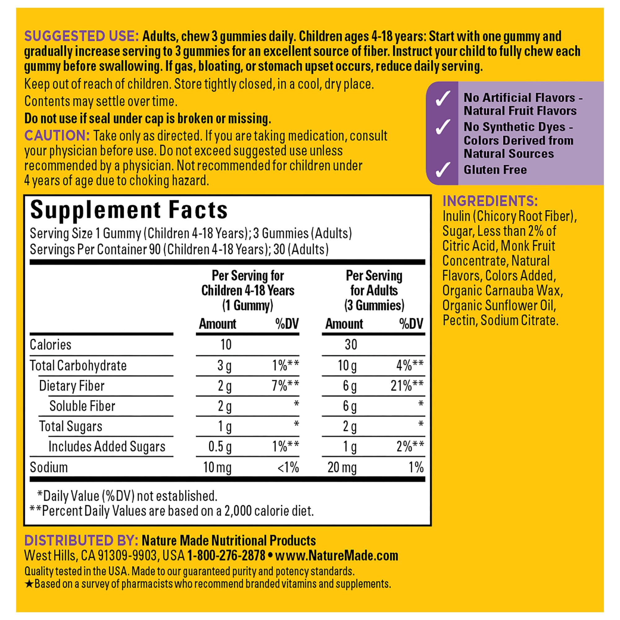 Nature Made Prebiotic Fiber Gummies orange flavor close-up