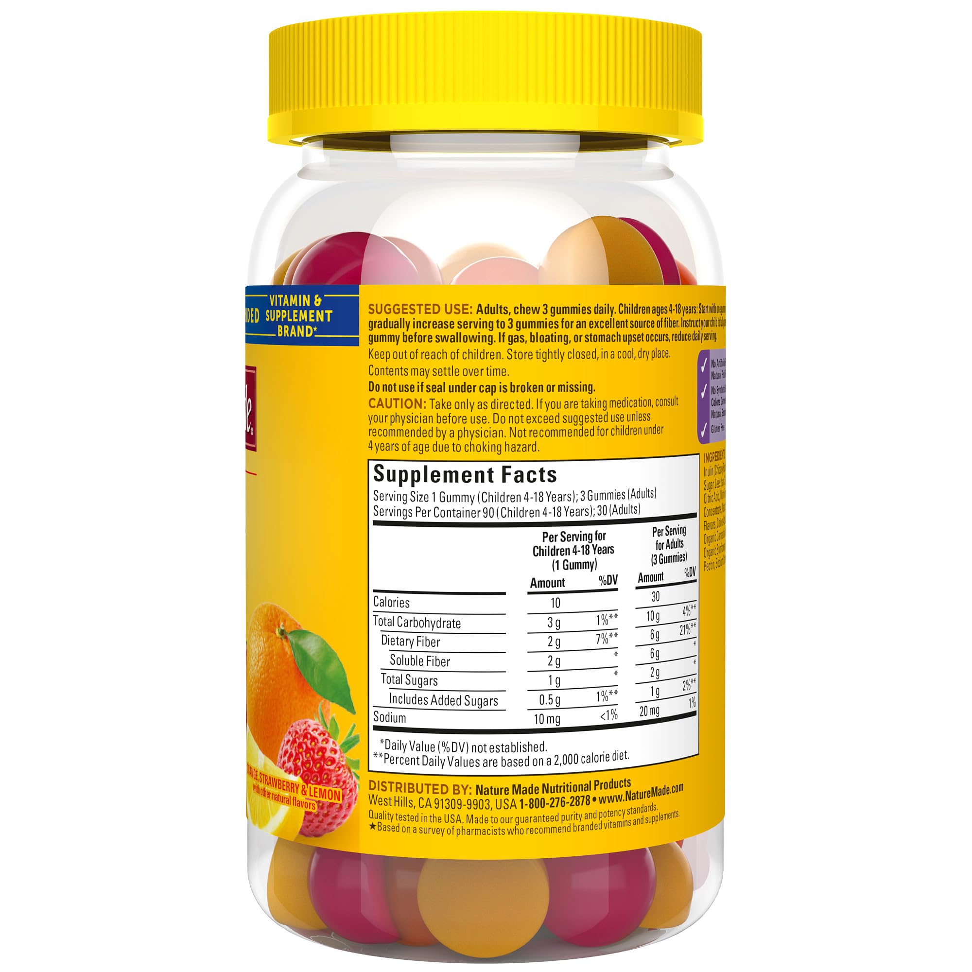 Nature Made Prebiotic Fiber Gummies packaging display in a kitchen setting