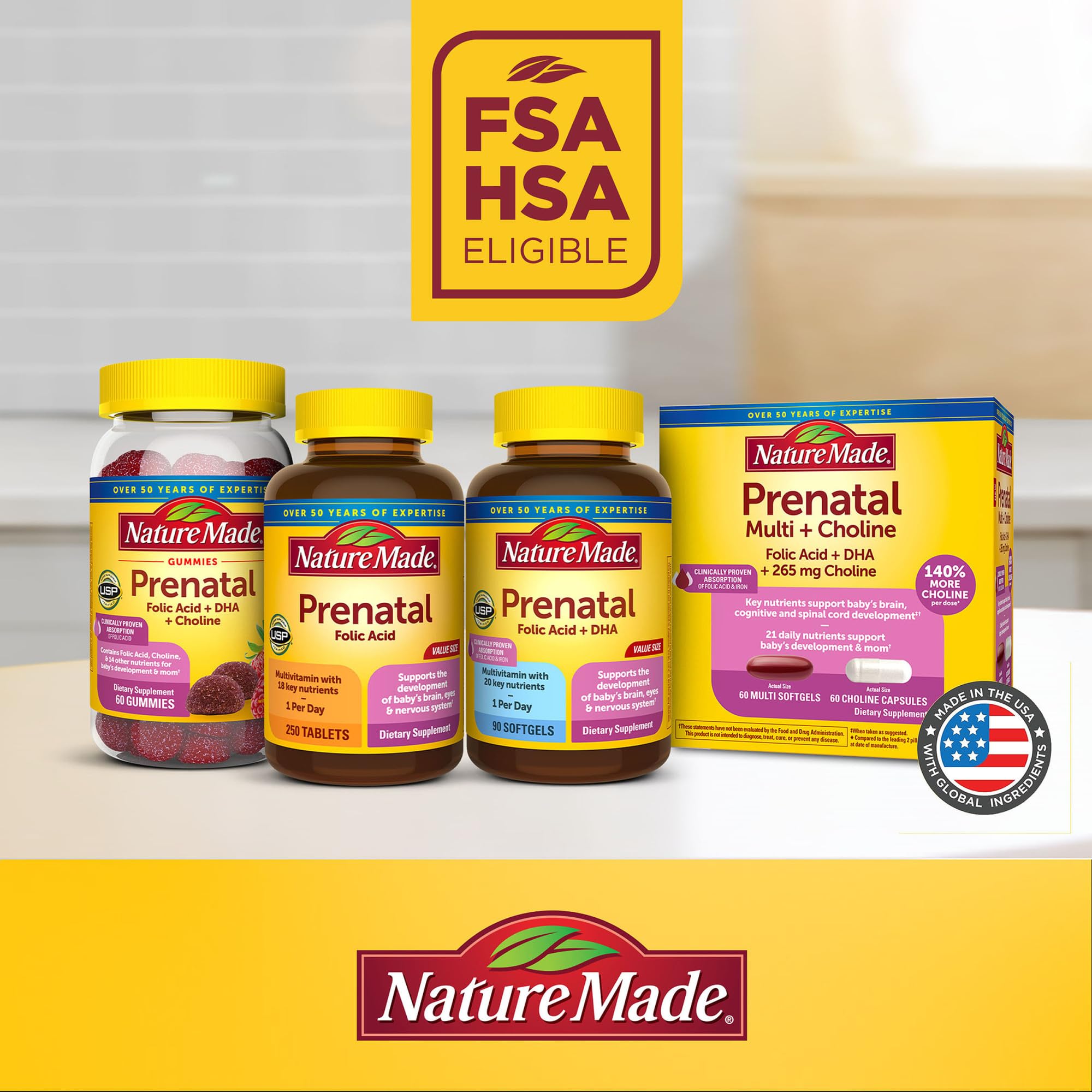 Bottle on counter ready for daily routine with Nature Made Prenatal Gummies
