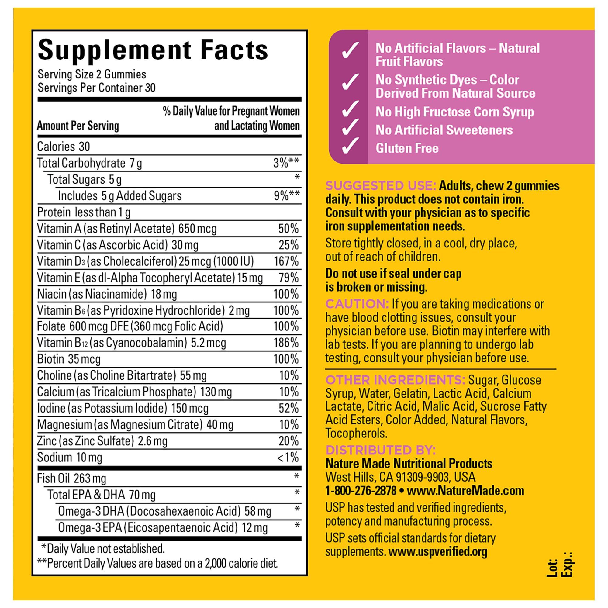 Two gummies per day serving shown with Nature Made Prenatal Gummies