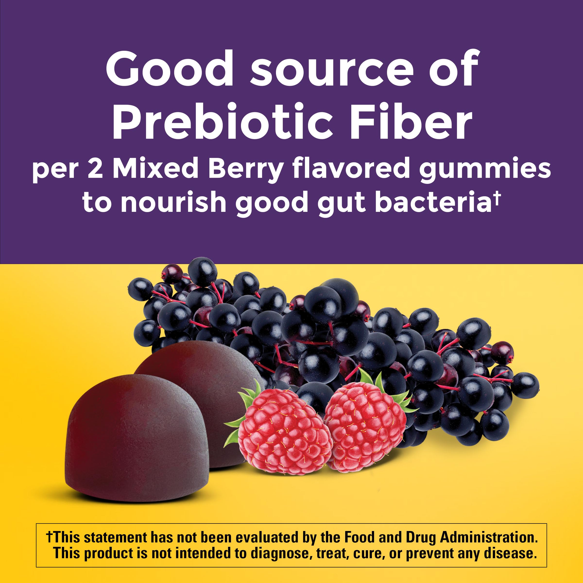 Gummies in a resealable Nature Made bag highlighting gluten-free and fiber-based formula.