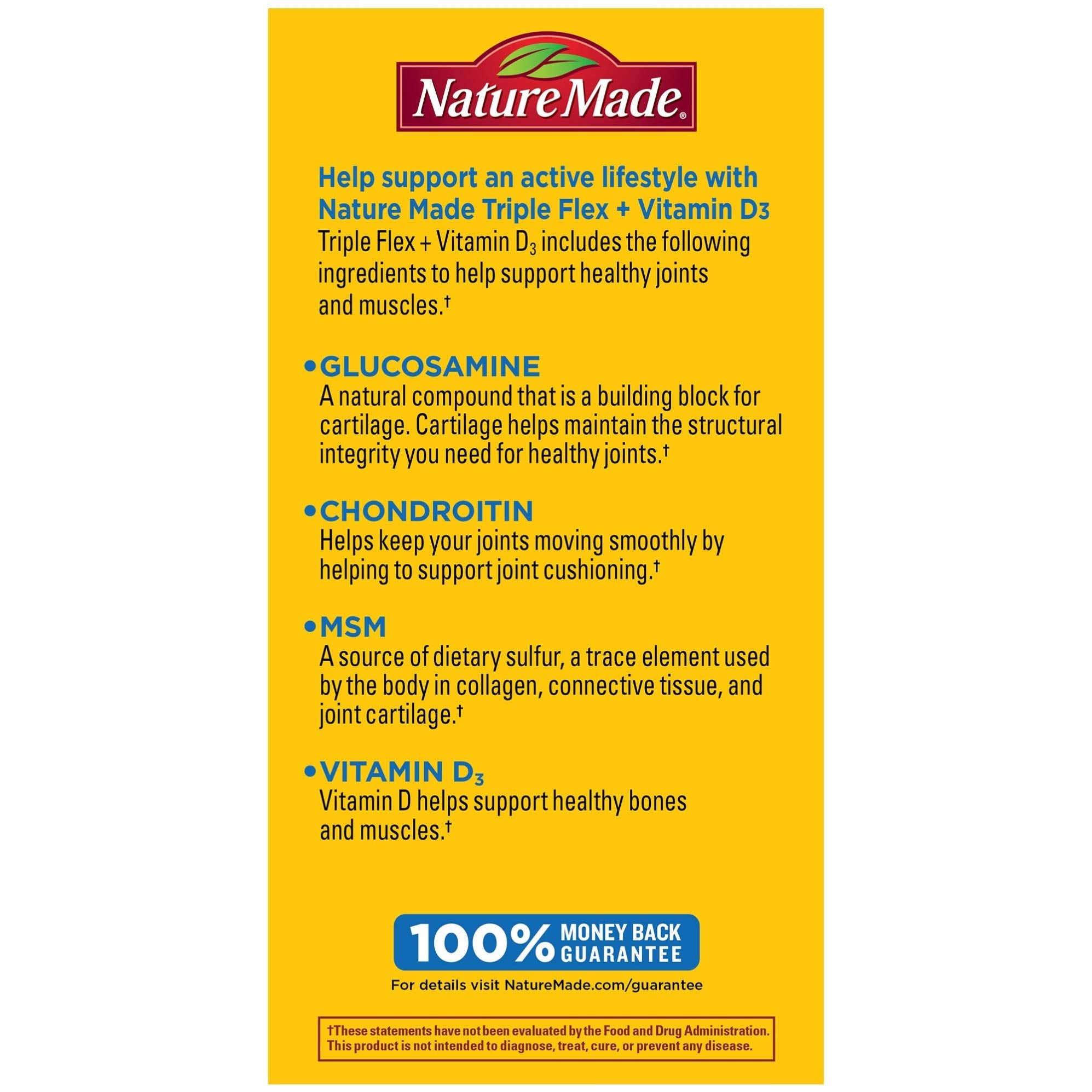 NatureMade TripleFlex bottle beside a glass of water for daily use