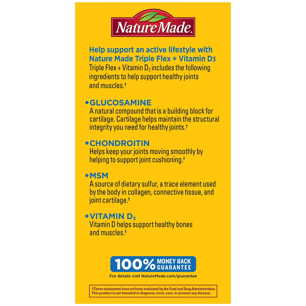 NatureMade TripleFlex bottle beside a glass of water for daily use