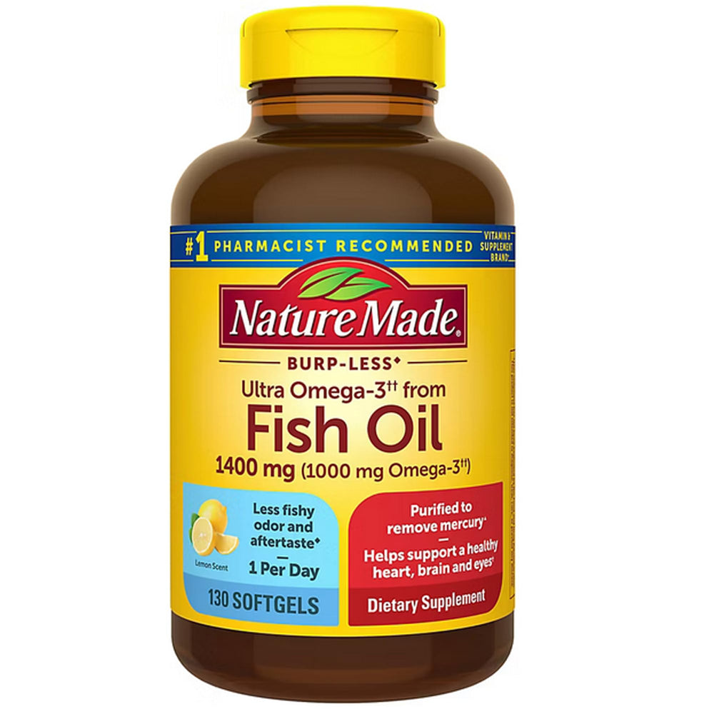 Nature Made Ultra Omega-3 burpless softgel bottle for everyday omega-3 intake.