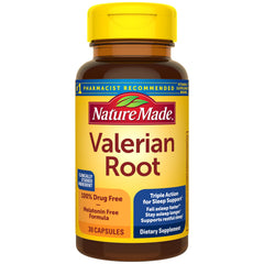 Nature Made Valerian Root Capsules bottle signaling 30-day sleep support