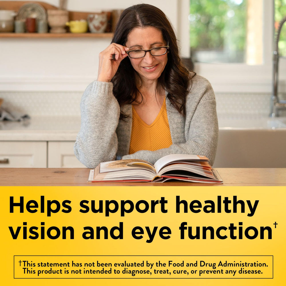 Nature Made Vision lutein and zeaxanthin softgels protecting eyes from blue light