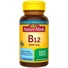Nature Made Vitamin B12 1000 mcg softgel bottle for daily energy support.