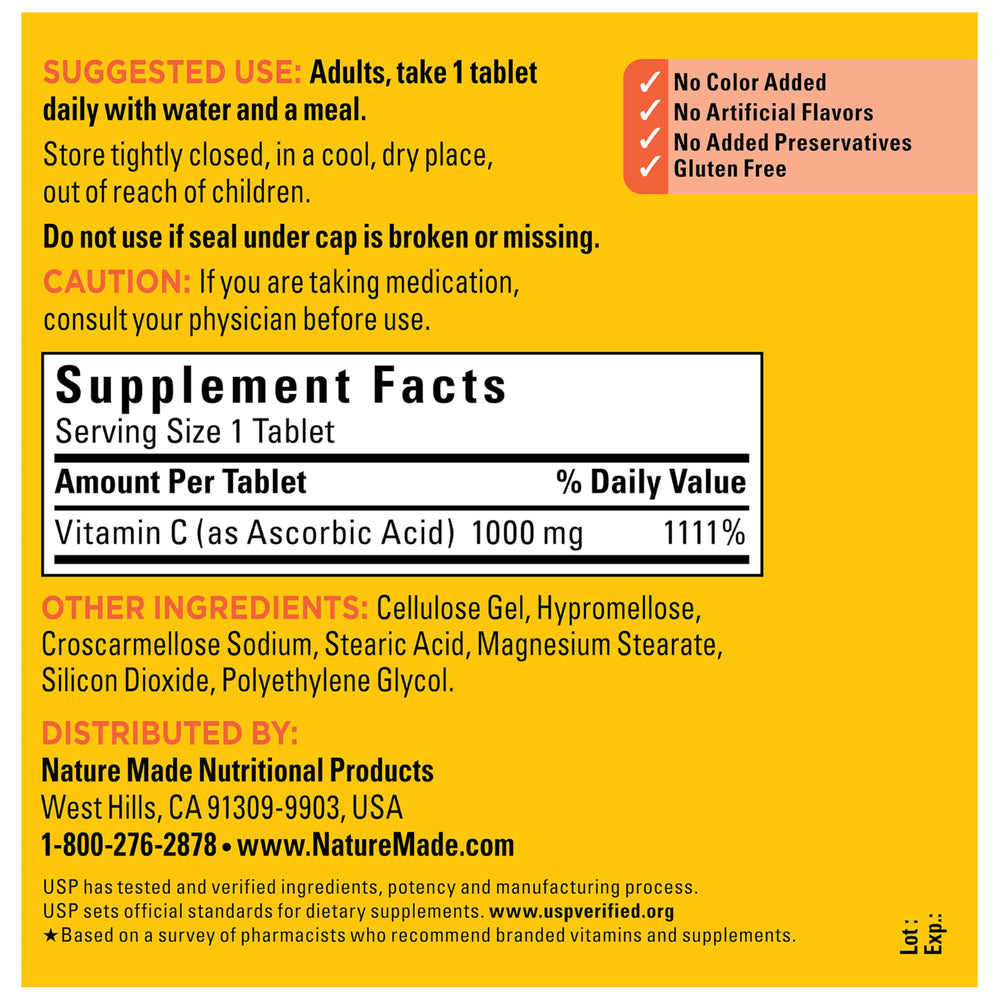 Nature Made Vitamin C 1000 mg daily-use bottle demonstrates simple routine