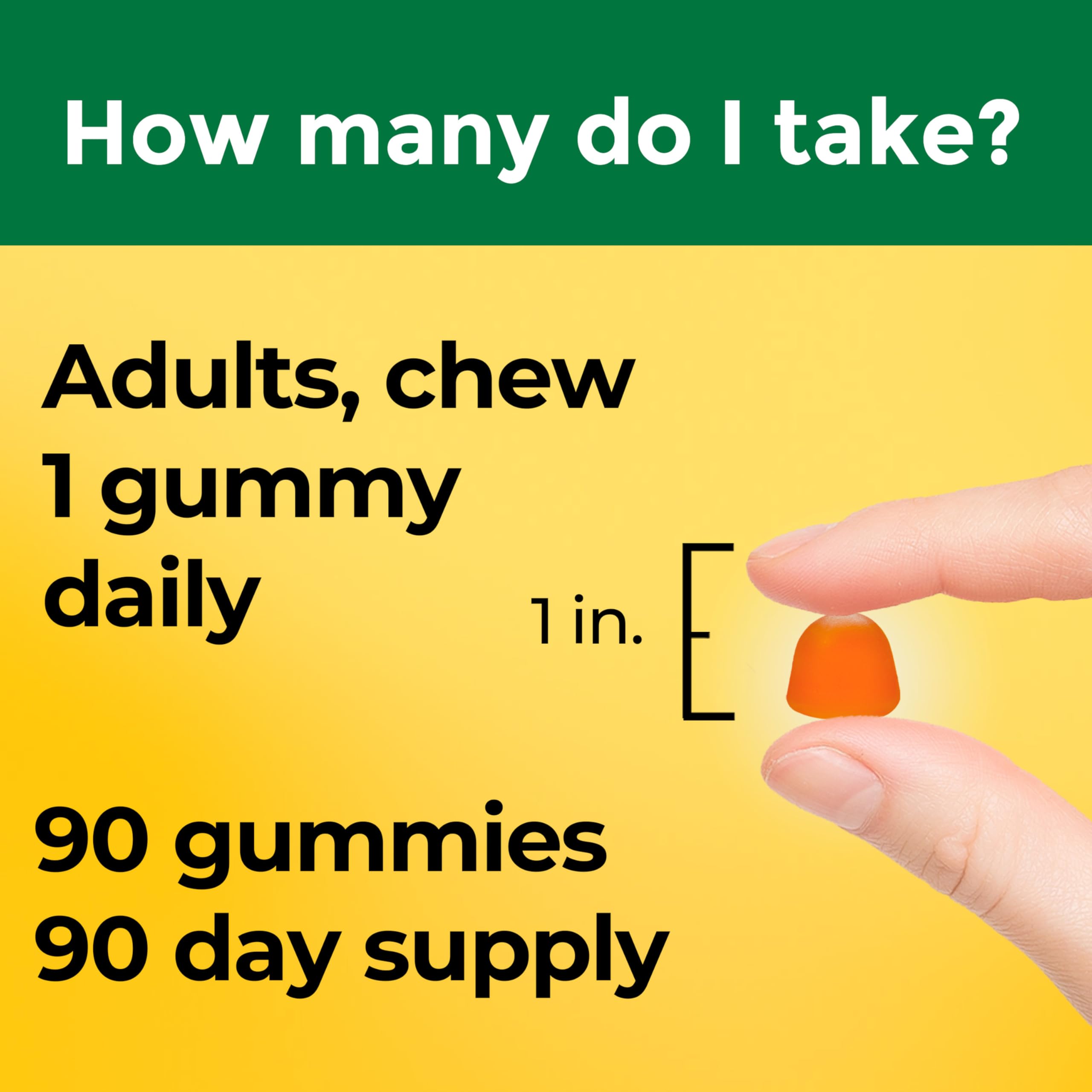 Adult taking one Nature Made gummy as part of daily routine.