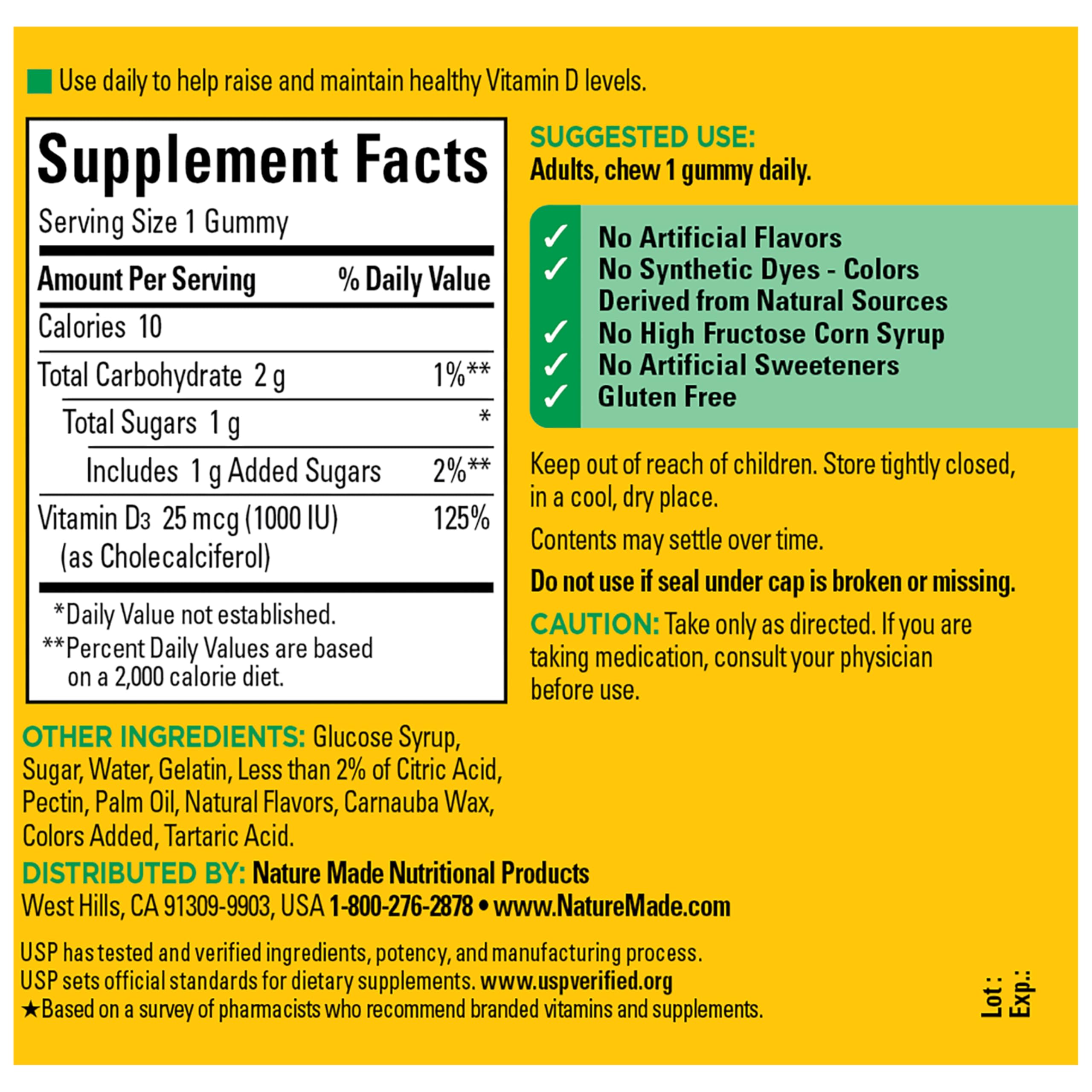 USP Verified seal on Nature Made vitamin D3 gummies packaging.