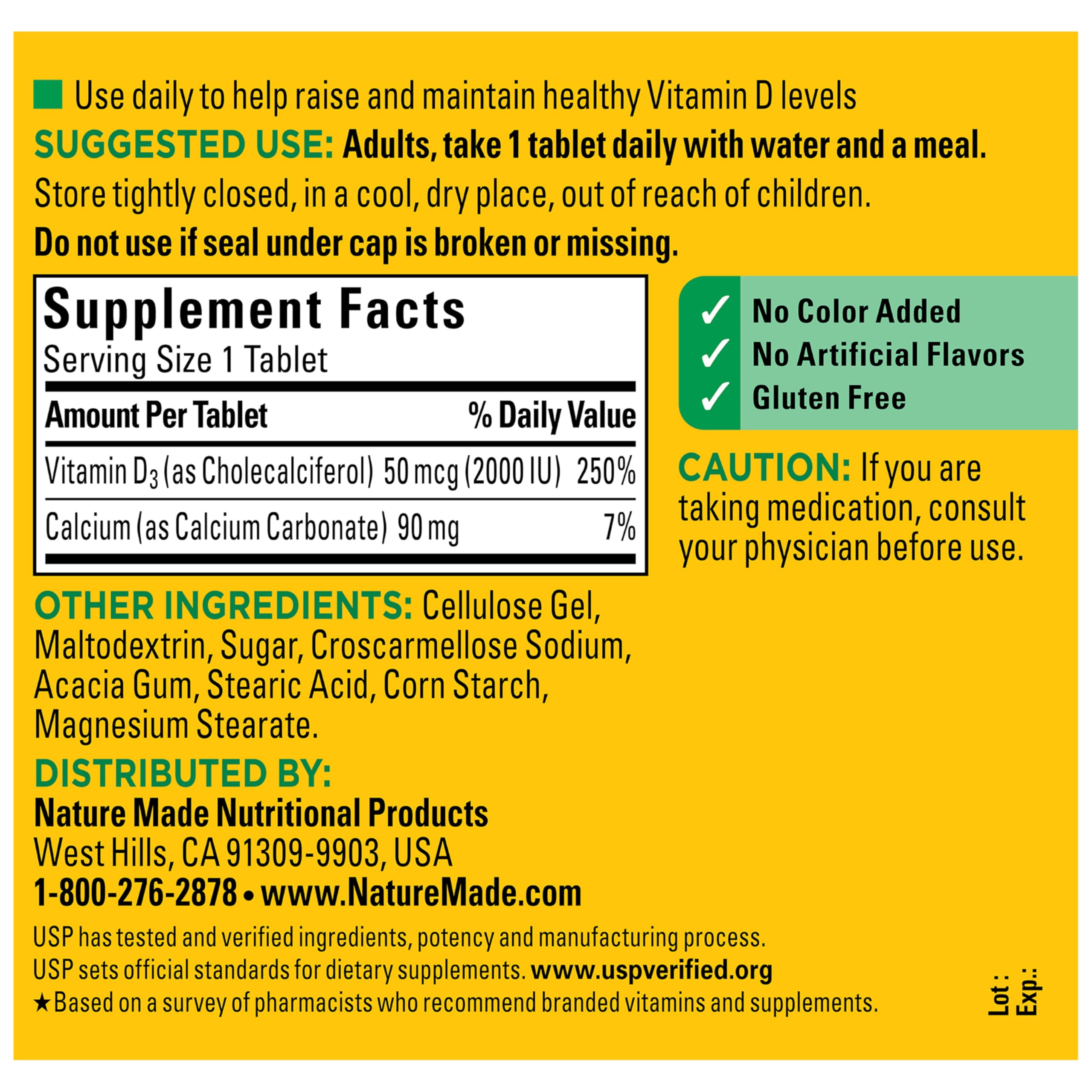 Nature Made Vitamin D3 2000 IU bottle packaging photo for on-shelf appeal