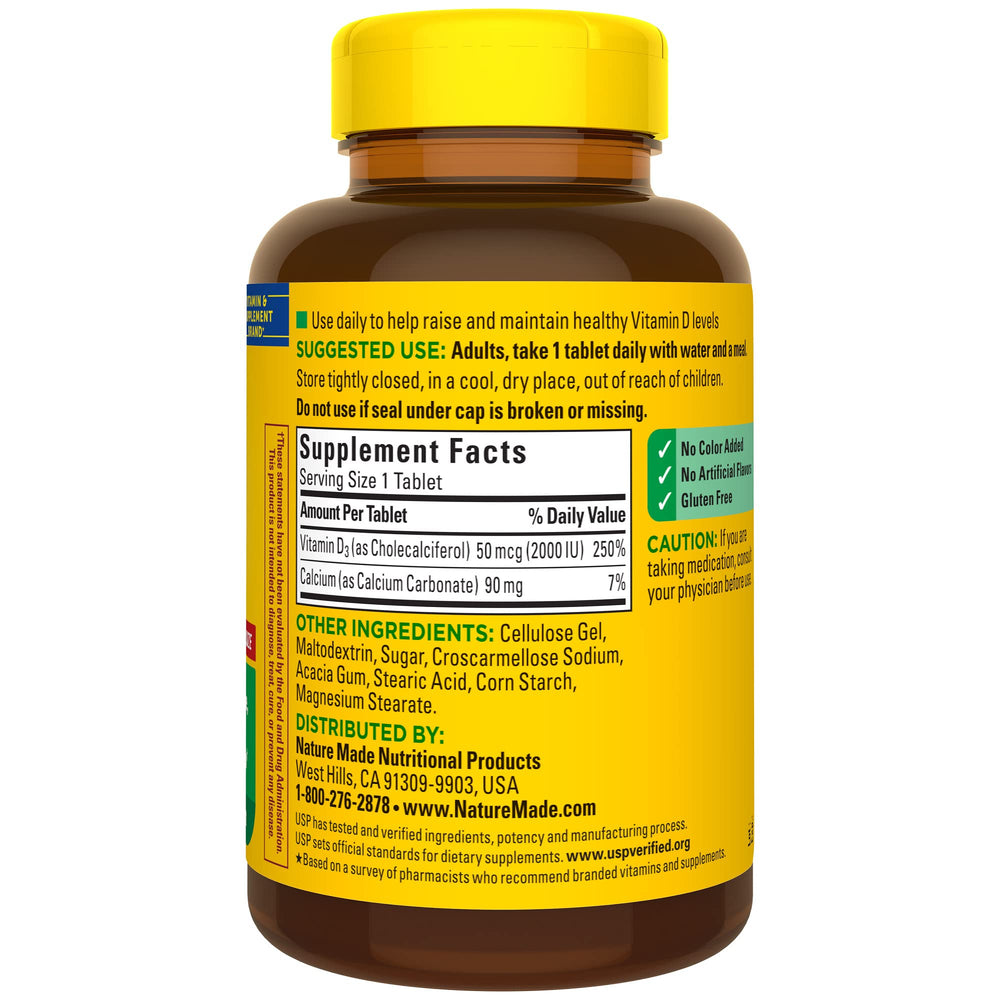 Nature Made Vitamin D3 2000 IU daily-dose imagery emphasizes easy routine