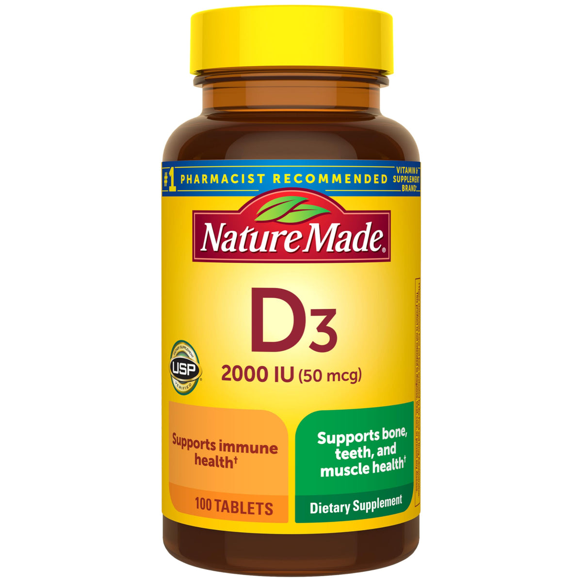 Nature Made Vitamin D3 2000 IU tablets in bottle for daily bone support.