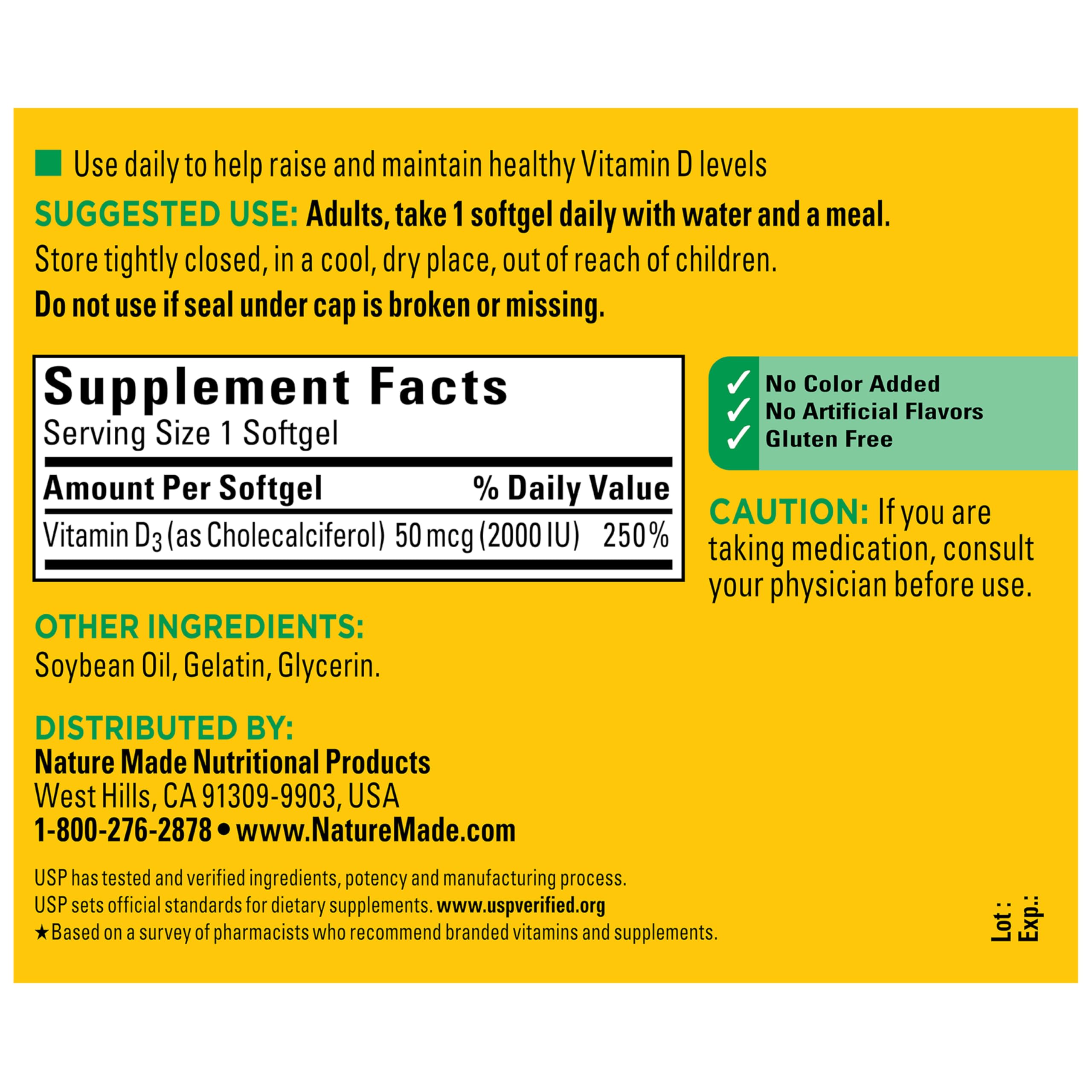 250-count bottle of Nature Made Vitamin D3 offering a long-term supply.