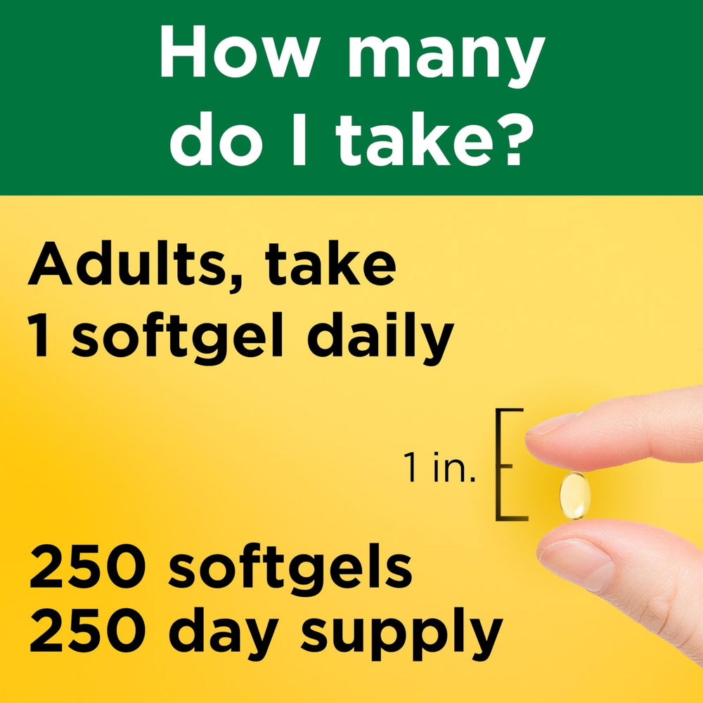 Nature Made Vitamin D3 bottle highlighting gluten-free and no artificial flavors.