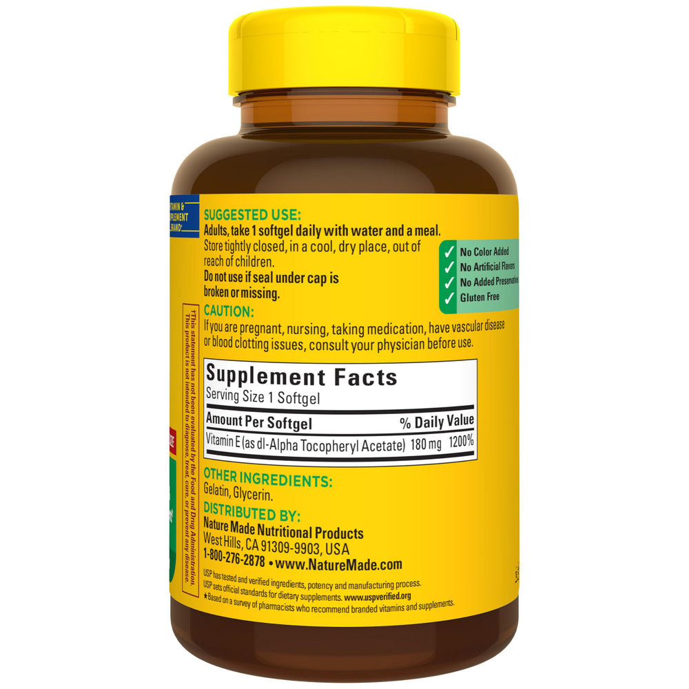 Nature Made Vitamin E 400 IU softgels skin health-themed imagery suggesting skin support