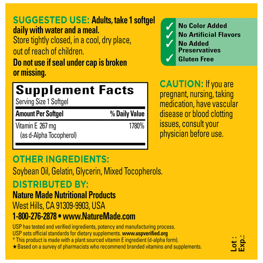 Nature Made Vitamin E softgels supporting skin health as part of skincare routines.