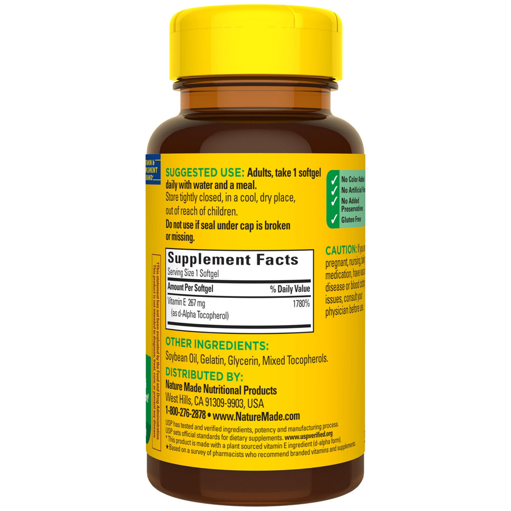 Nature Made Vitamin E travel bottle ready for on-the-go antioxidant support.