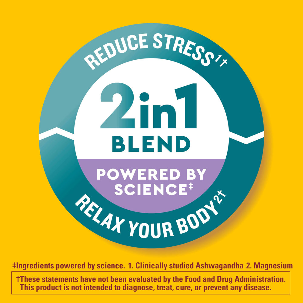 Close-up of Calm & Relax capsules highlighting Ashwagandha and Magnesium benefits.