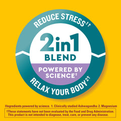 Close-up of Calm & Relax capsules highlighting Ashwagandha and Magnesium benefits.