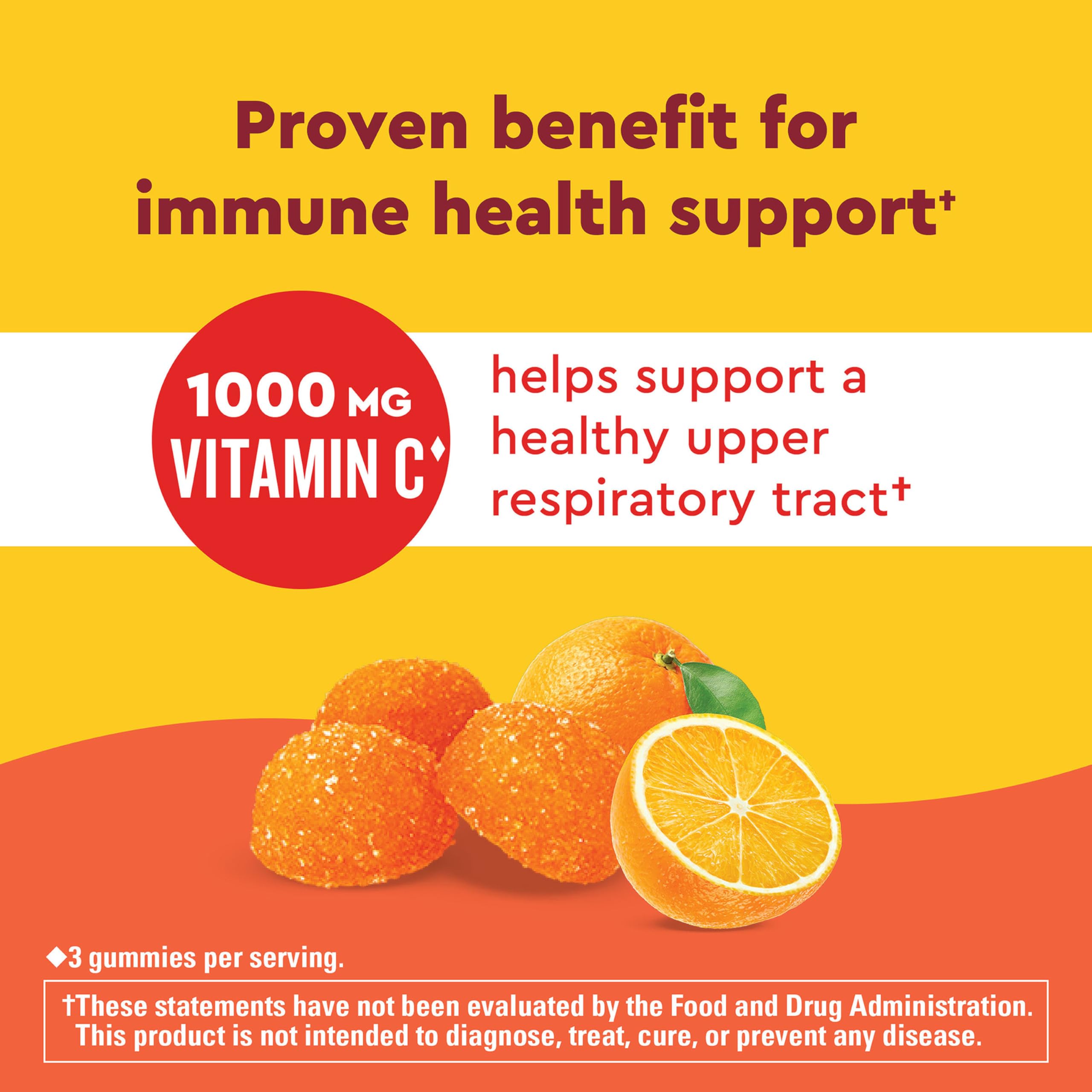 Three Tangerine ImmuneMAX gummies shown as a daily serving for immune health.