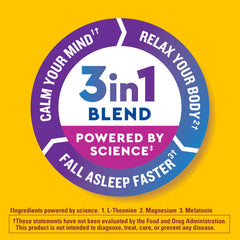 Nature Made Wellblends bottle highlights the melatonin, L-theanine, and magnesium formula.