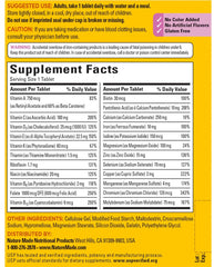 Nature Made Women's Multivitamin bottle back shows ingredient highlights for essential nutrients