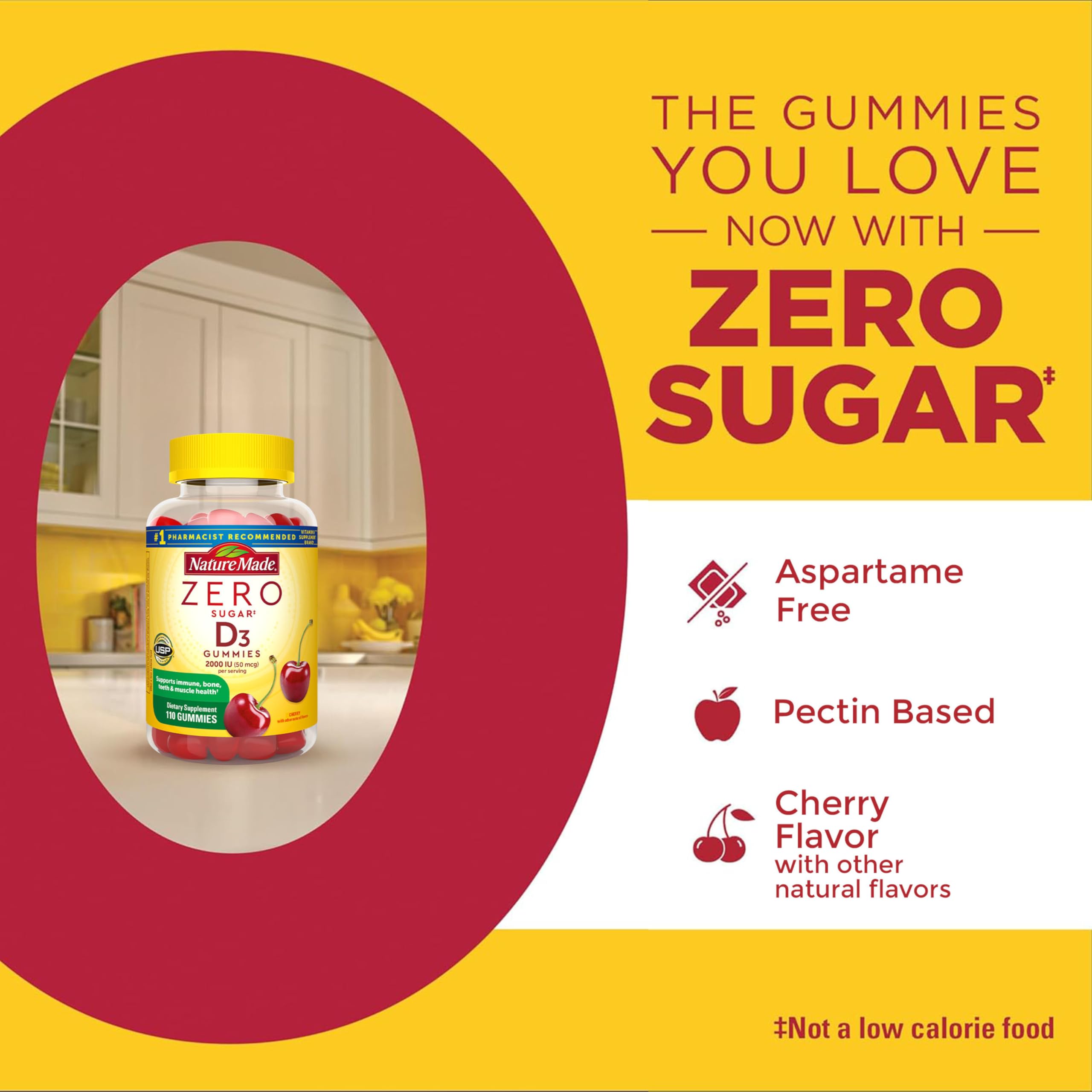 Cherry flavored pectin based Vitamin D3 gummies from Nature Made.