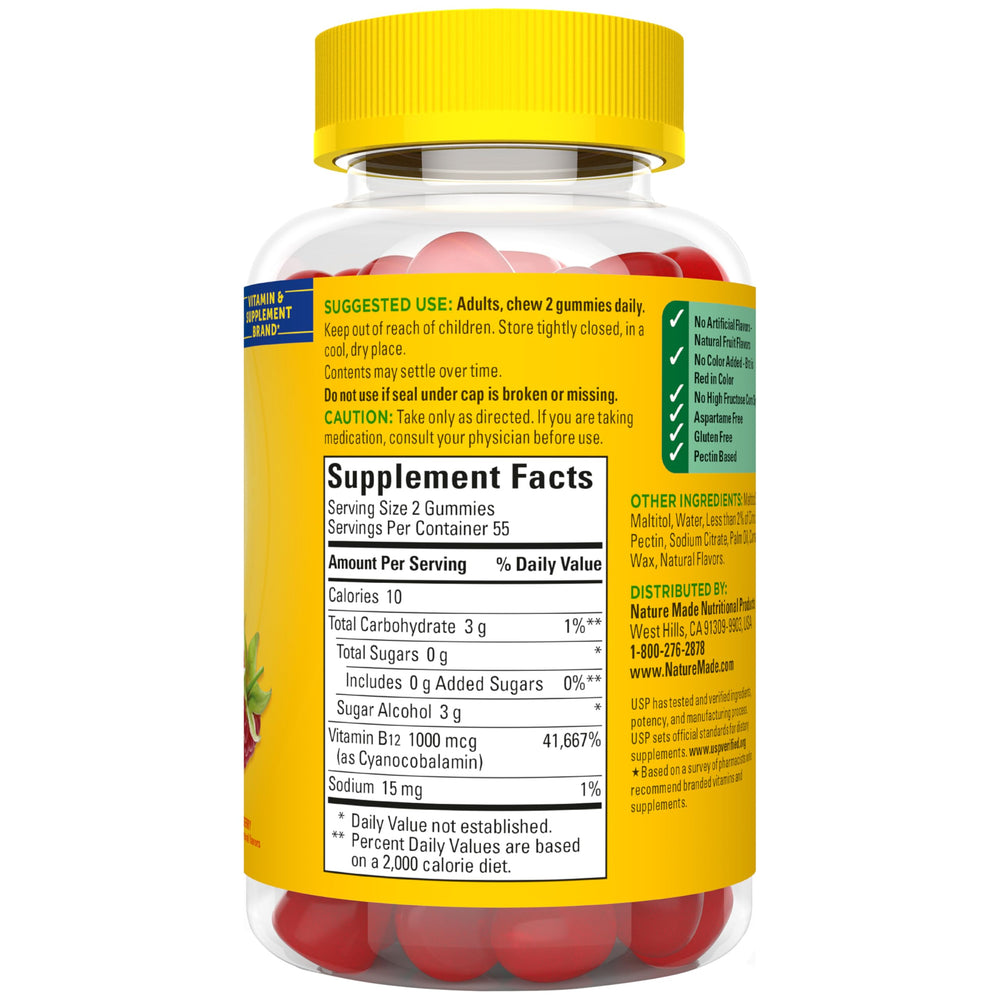Nature Made Zero Sugar Energy B12 Gummies packaging highlighting sugar-free promise