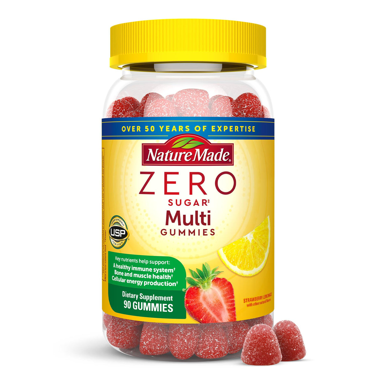 Nature Made Zero Sugar Multivitamin Gummies bottle with label for daily nutritional support