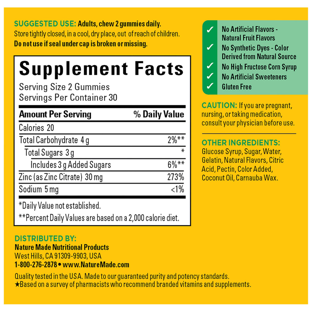 60-count bottle of Nature Made zinc for daily use.