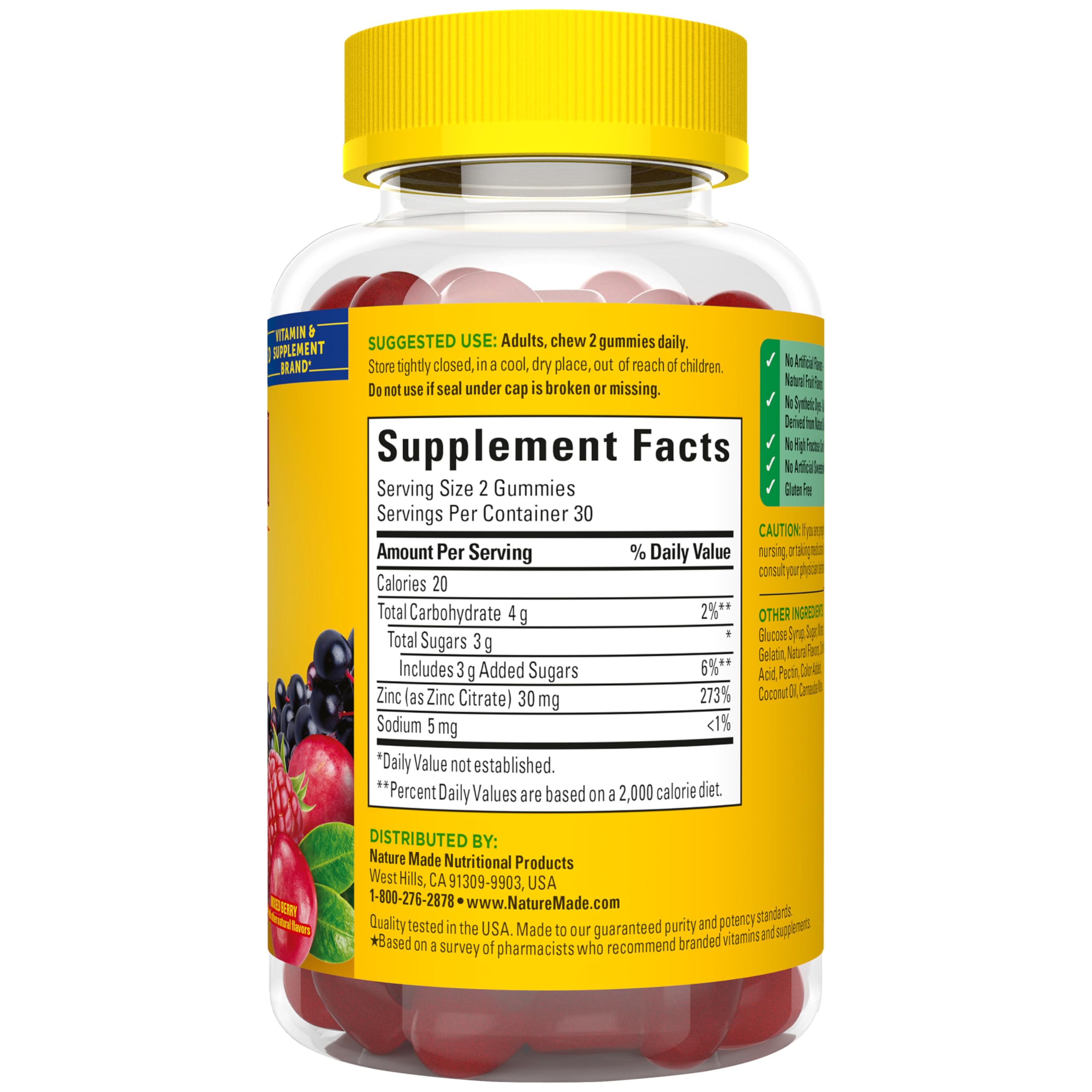 Nature Made branding on bottle with zinc gummies.