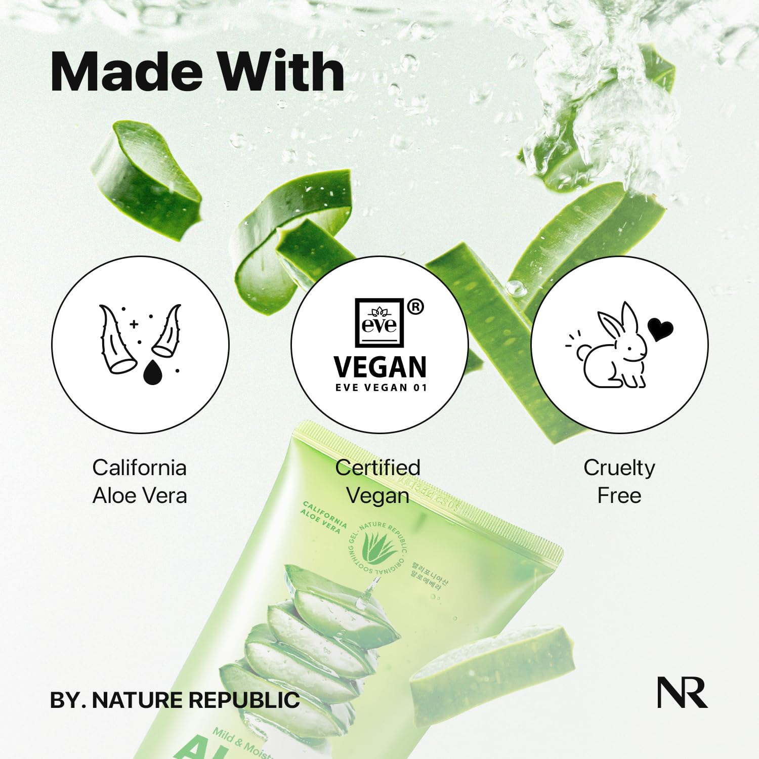 Application of Nature Republic Aloe Vera gel on the face for fast-absorbing moisture