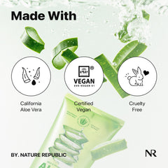 Application of Nature Republic Aloe Vera gel on the face for fast-absorbing moisture
