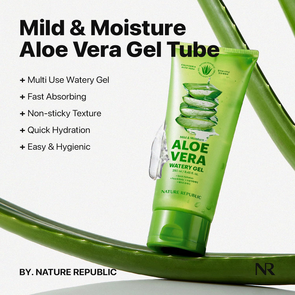Close-up of Nature Republic Aloe Vera gel texture highlighting translucence and smoothness