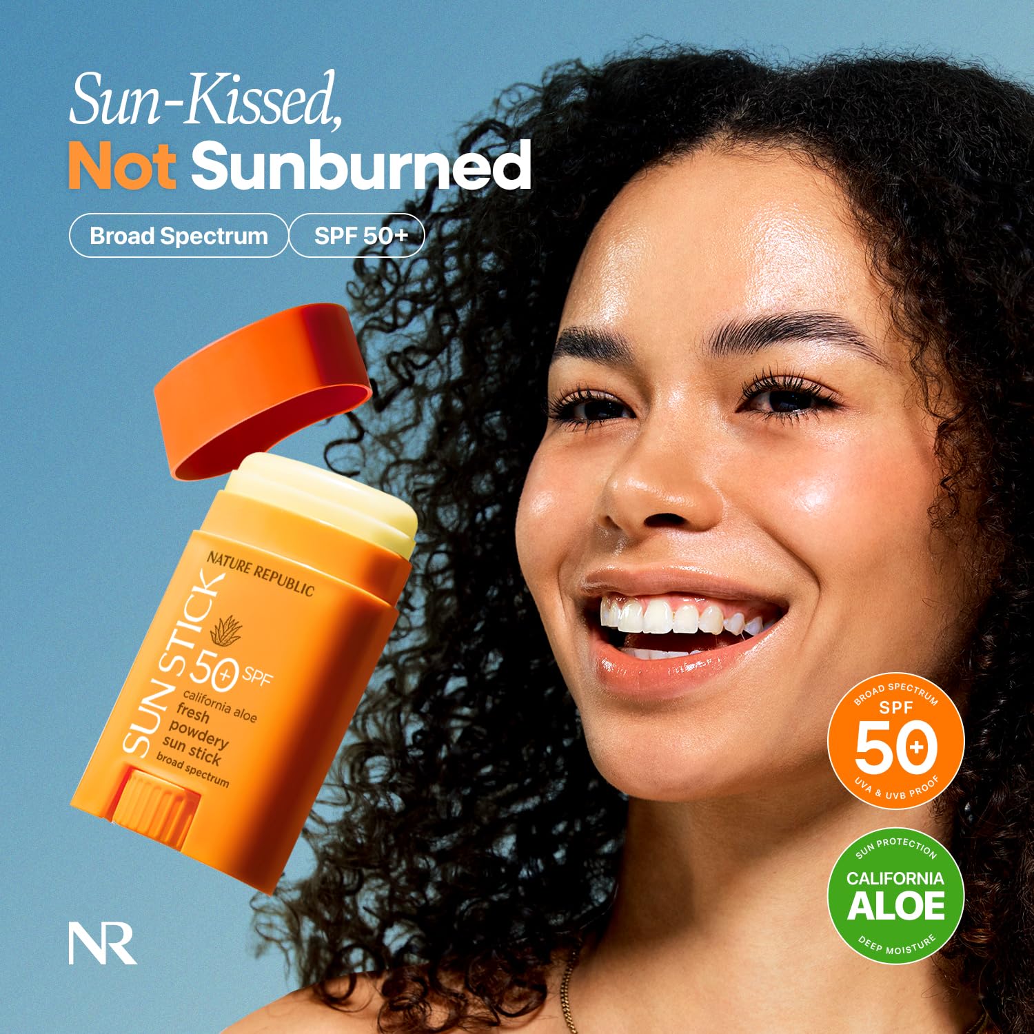 Nature Republic Aloe Fresh Sun Stick powdery finish enhances skin with a light touch.