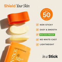 Nature Republic California Aloe Fresh Sun Stick provides SPF50+ protection on the go.