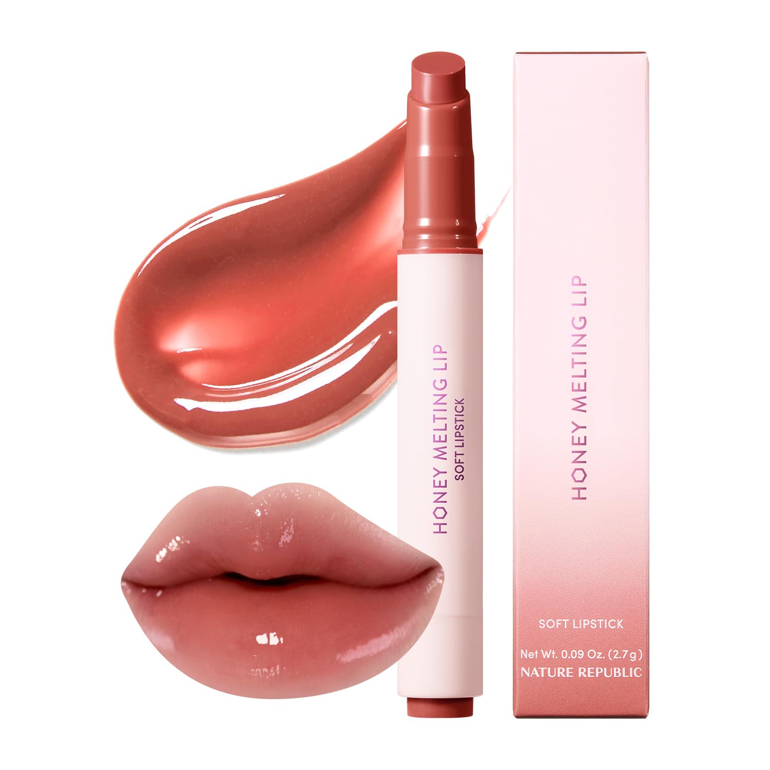 Nature Republic Honey Melting Lip Rose Coral 19 close up glossy finish
