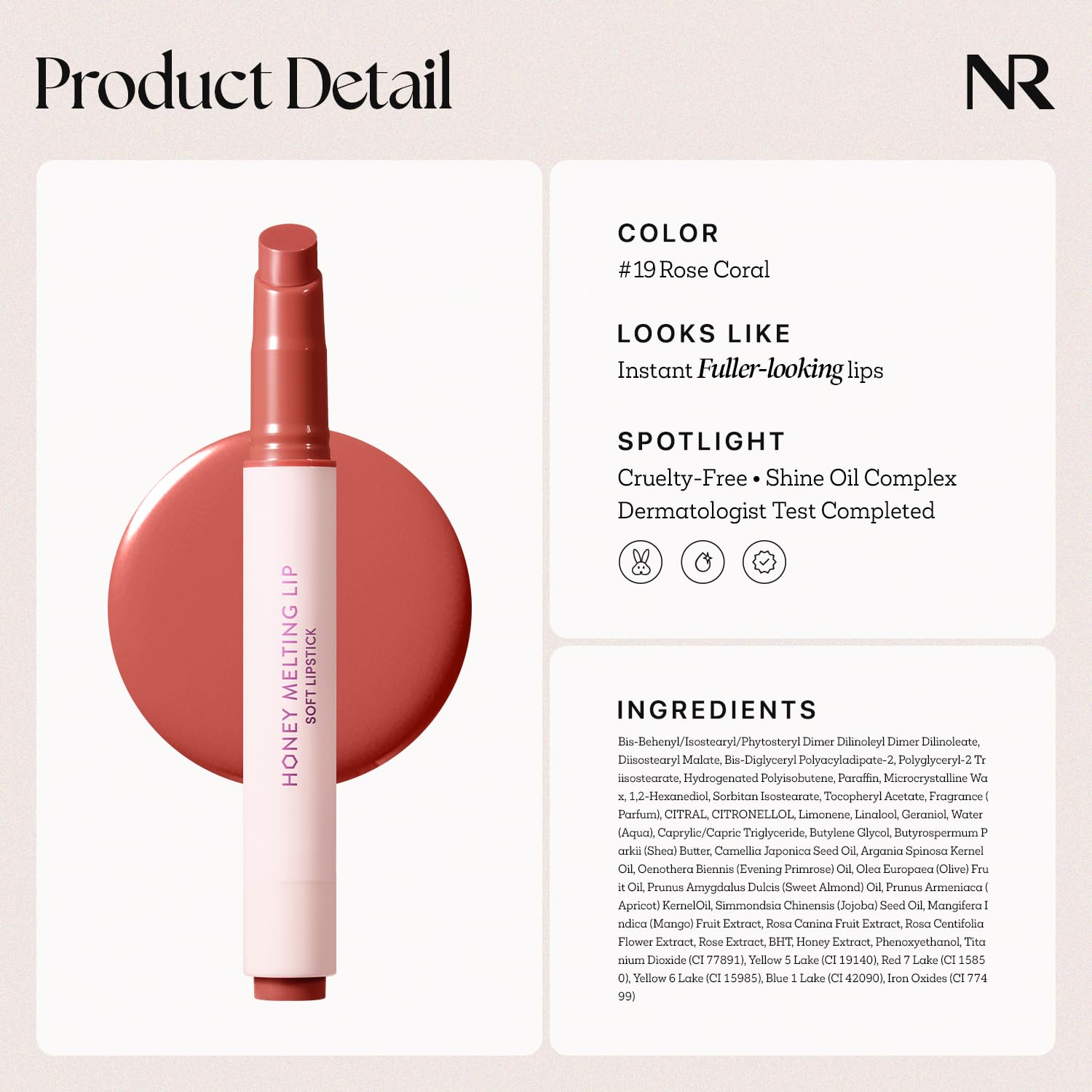 Nature Republic Honey Melting Lip Rose Coral 19 sheer tint for everyday wear