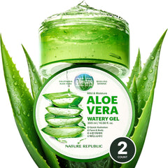 Nature Republic Aloe Vera Watery Gel bottle closeup showing lightweight hydration