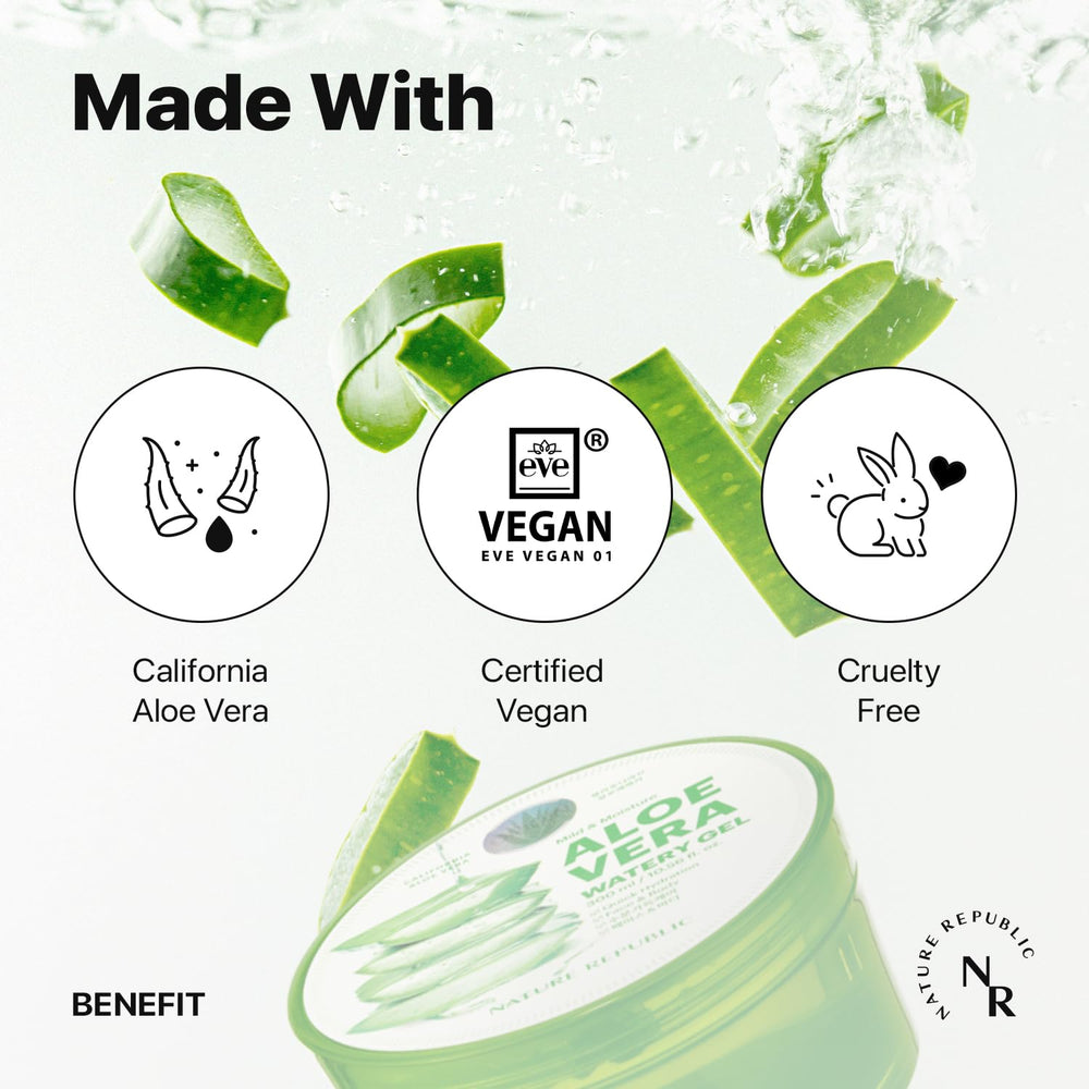 Nature Republic Aloe Vera Watery Gel being applied to face for soothing moisture