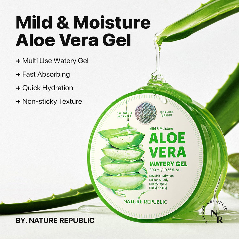 Nature Republic Aloe Vera Watery Gel texture swirls emphasize quick absorption