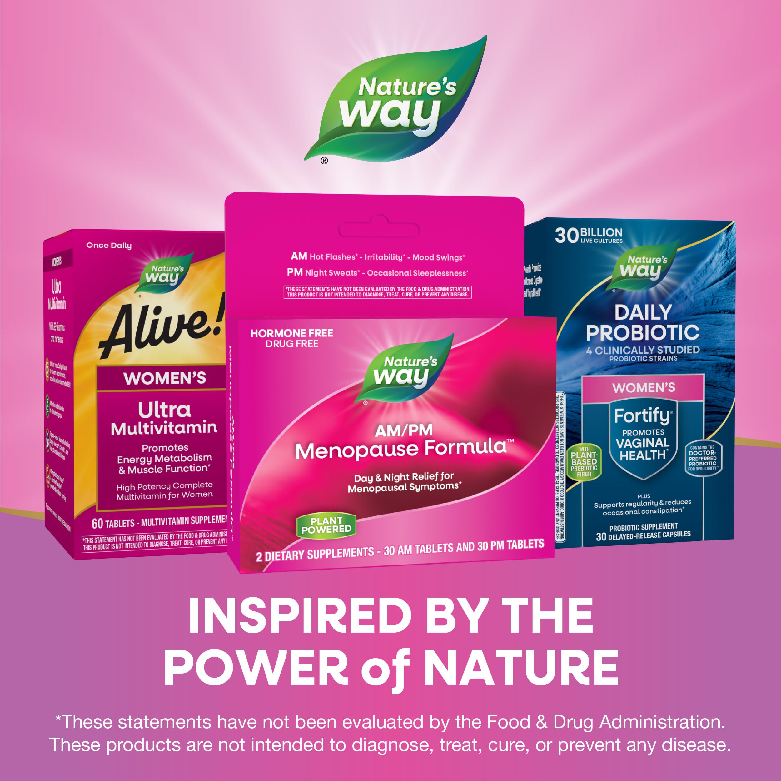 Label close-up showing gluten-free and vegan features of Nature's Way AM/PM.