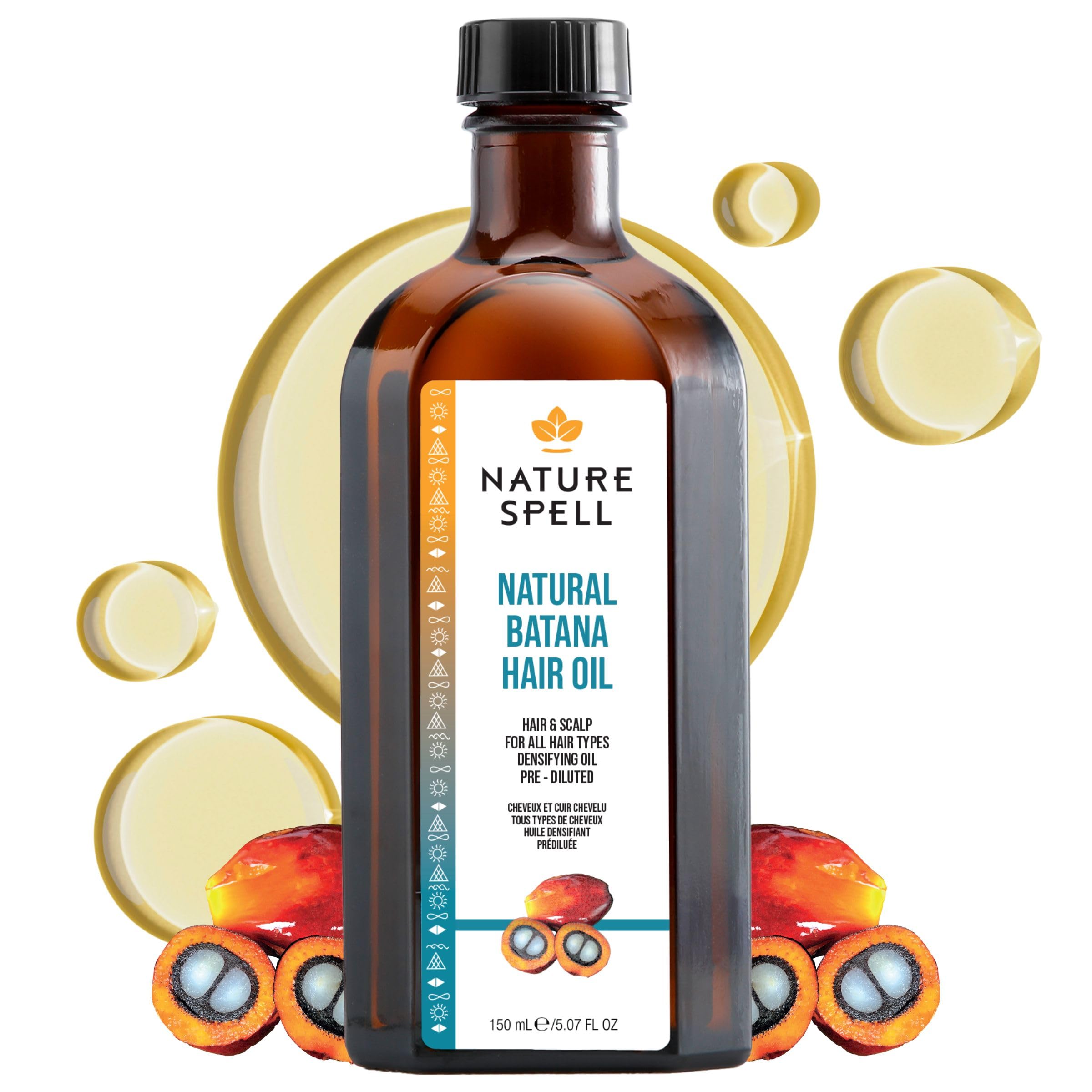 Nature Spell Batana Oil bottle pour for premium scalp care and nourishment