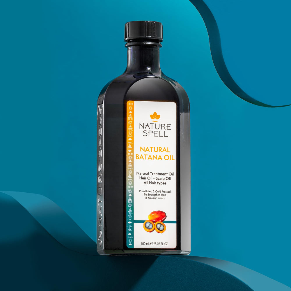 Nature Spell Batana Oil on hair to add natural shine and manageability